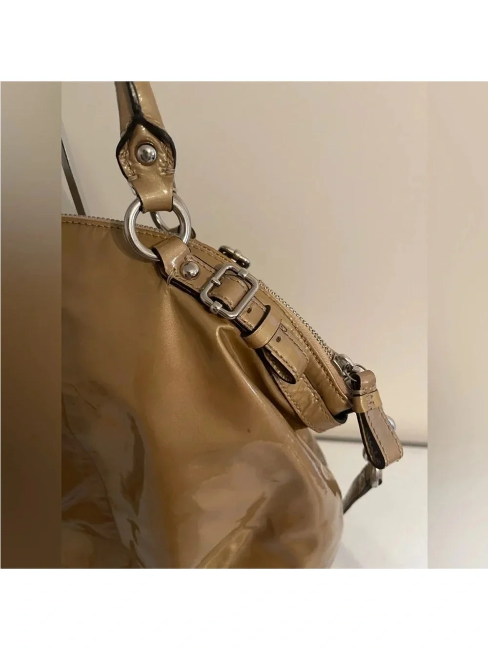 Coach Madison Lindsey Tan Patent Leather Bag